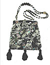 Gray and Black Fur Purse with Butterfly Decorations