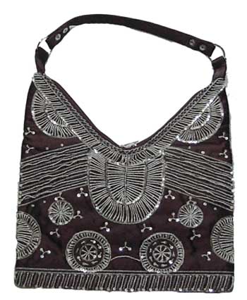 Hobo Bag with Sequin in Chocolate Brown - Click Image to Close