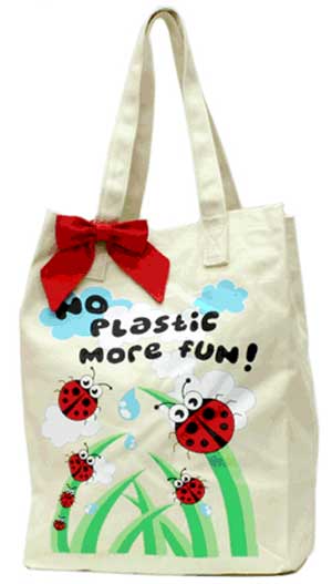 Canvas Market Bag with Ladybugs - Click Image to Close