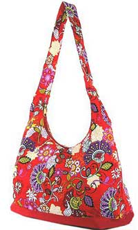Floral and Paisley Print Hobo Bag in Red