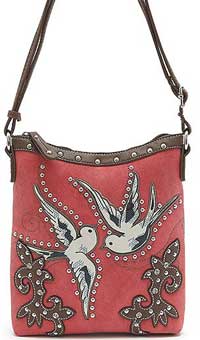 Western Design Bird Accent Cross Body Bag in Poppy