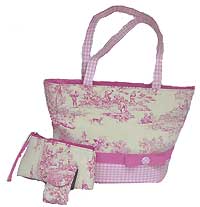 Pink Toile Style Handbag with Accessories